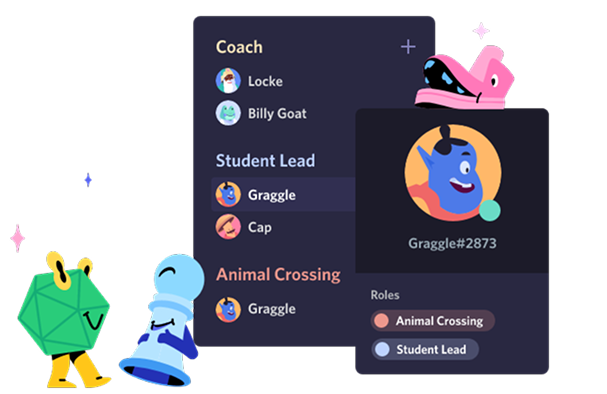 Imagem do Discord com pessoas se falando em chamada e ao lado um exemplo de perfil de usuário