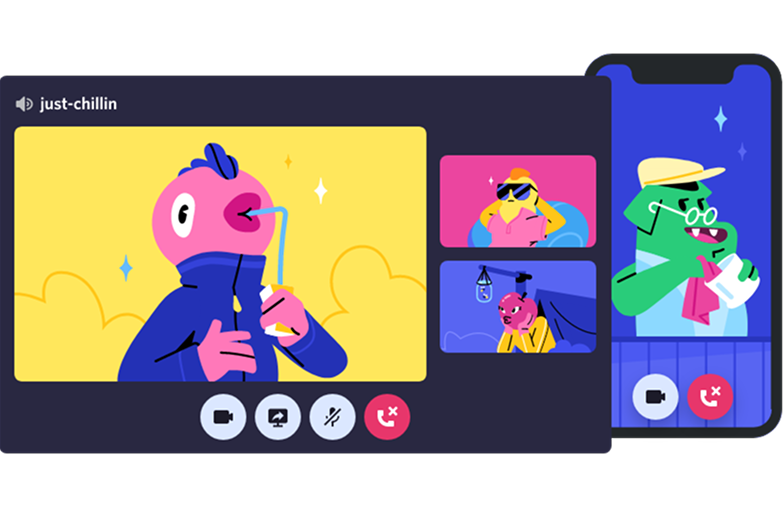 Imagem do Discord com pessoas se falando em chamada de vídeo e compartilhando tela